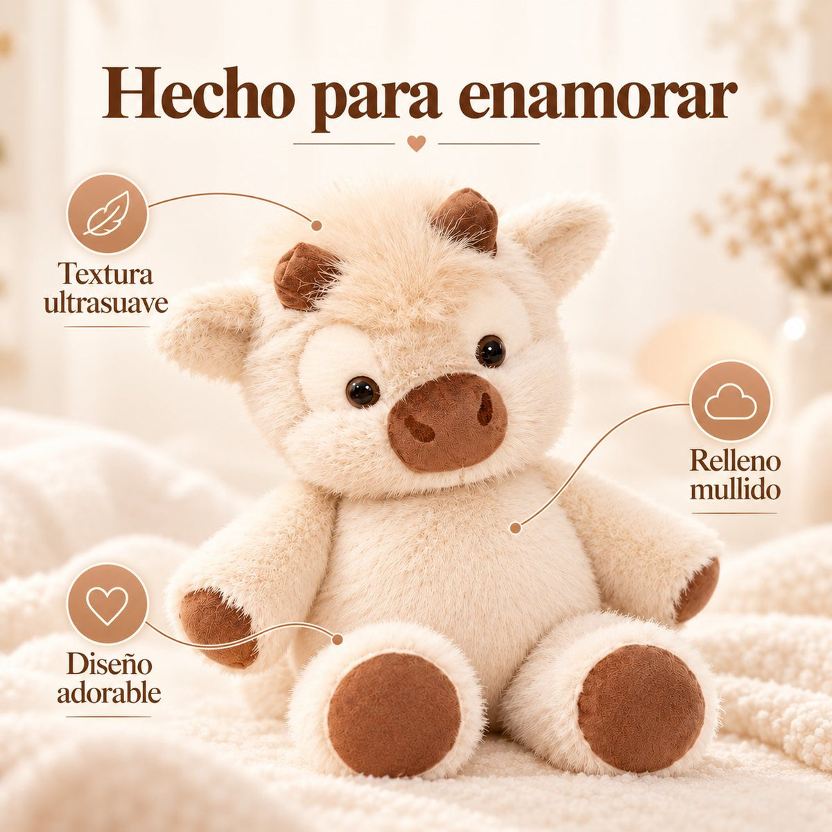 Textura ultrasuave, relleno mullido y diseño adorable